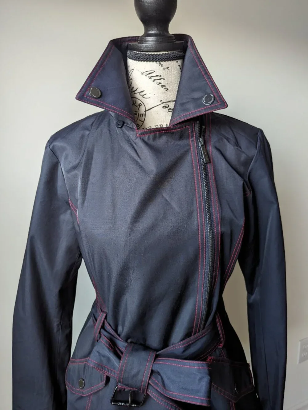 Michael Kors Asymmetrical Zip Trench Coat in Dark Navy S
